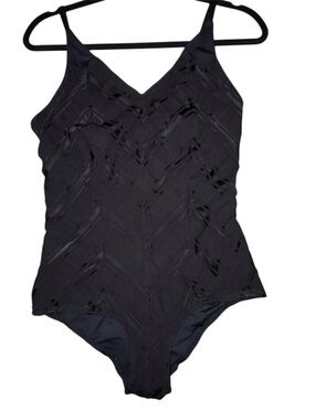 Free People Movement Free People Black Textured Bodysuit Swimsuit. Retro. Large.